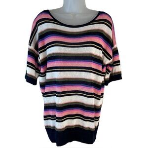 Talbots Knit Top Size L Short Sleeve‎ Round Lightweight 100% Linen Stripes